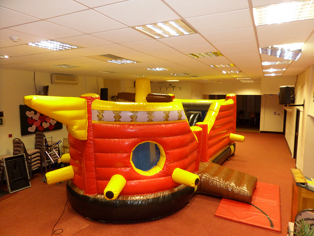 Walk the plank with this pirate-themed bouncy castle! The Pirate Ship is one of our most popular inflatables, including obstacles and climbing on top of the bouncing fun! Suitable for ages up to 12 years.